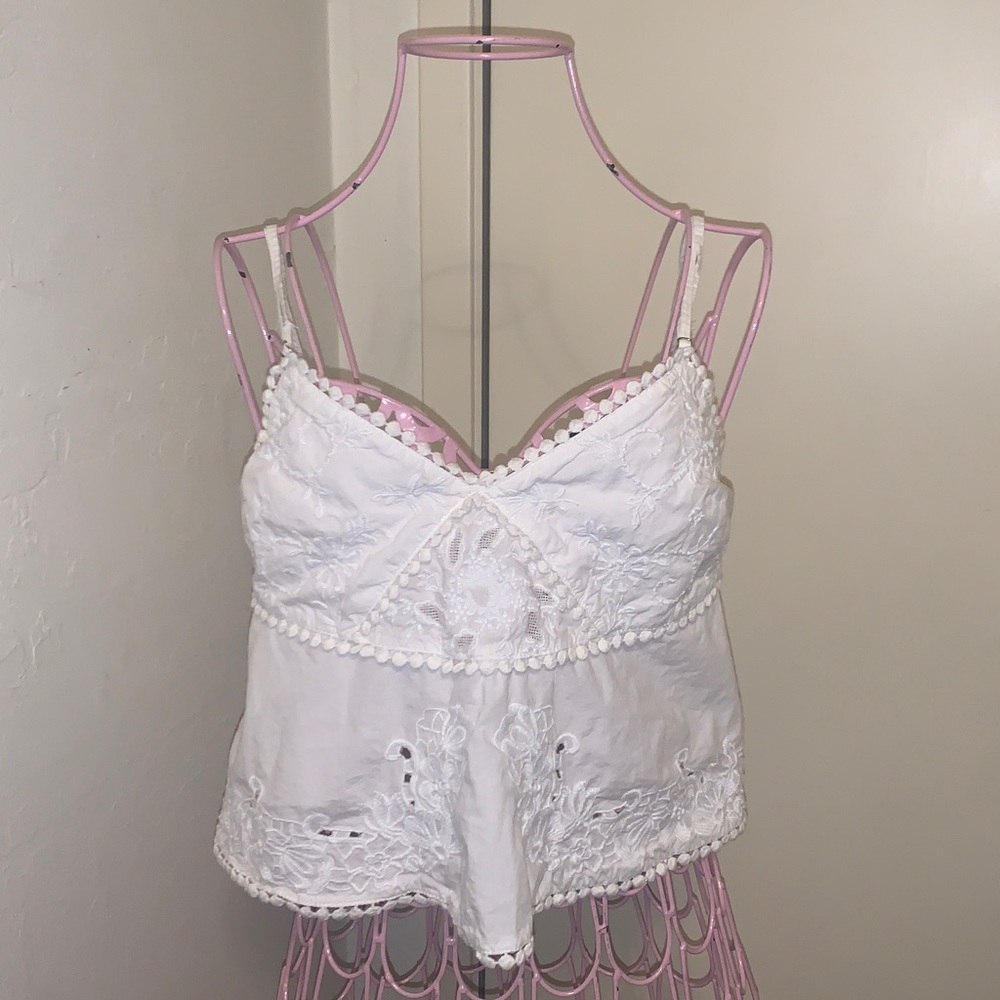 Zara white cropped embroidered poplin camisole RUC 800893-4  Size XS